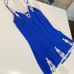 Blue Dress with White Lace Accents